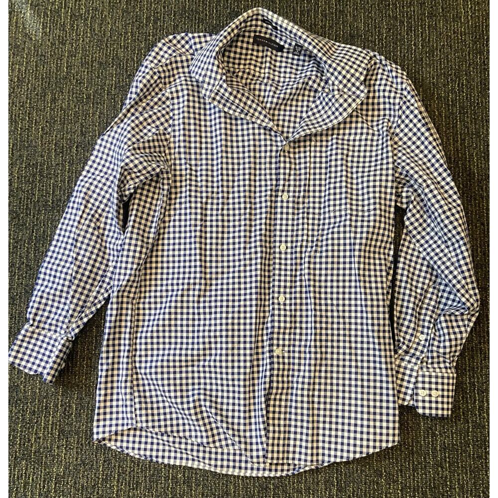 Tommy Hilfiger Mens Long Sleeve Regular Fit White Blue Plaid Button Up Shirt M